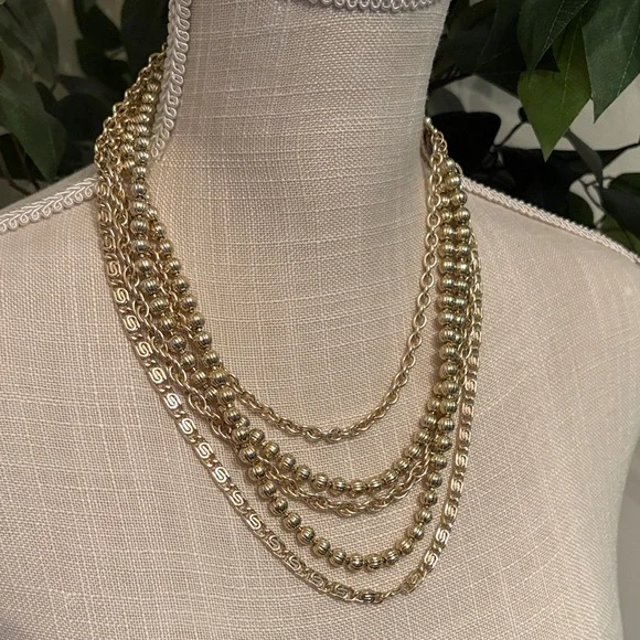 Coro Gold Tone Layered Necklace - Picture 3 of 6